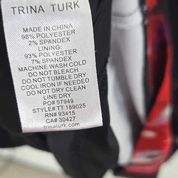 Trina Turk Black Dress Red Floral Bell Sleeves Lined Career Party Event , 10 - Picture 9 of 9